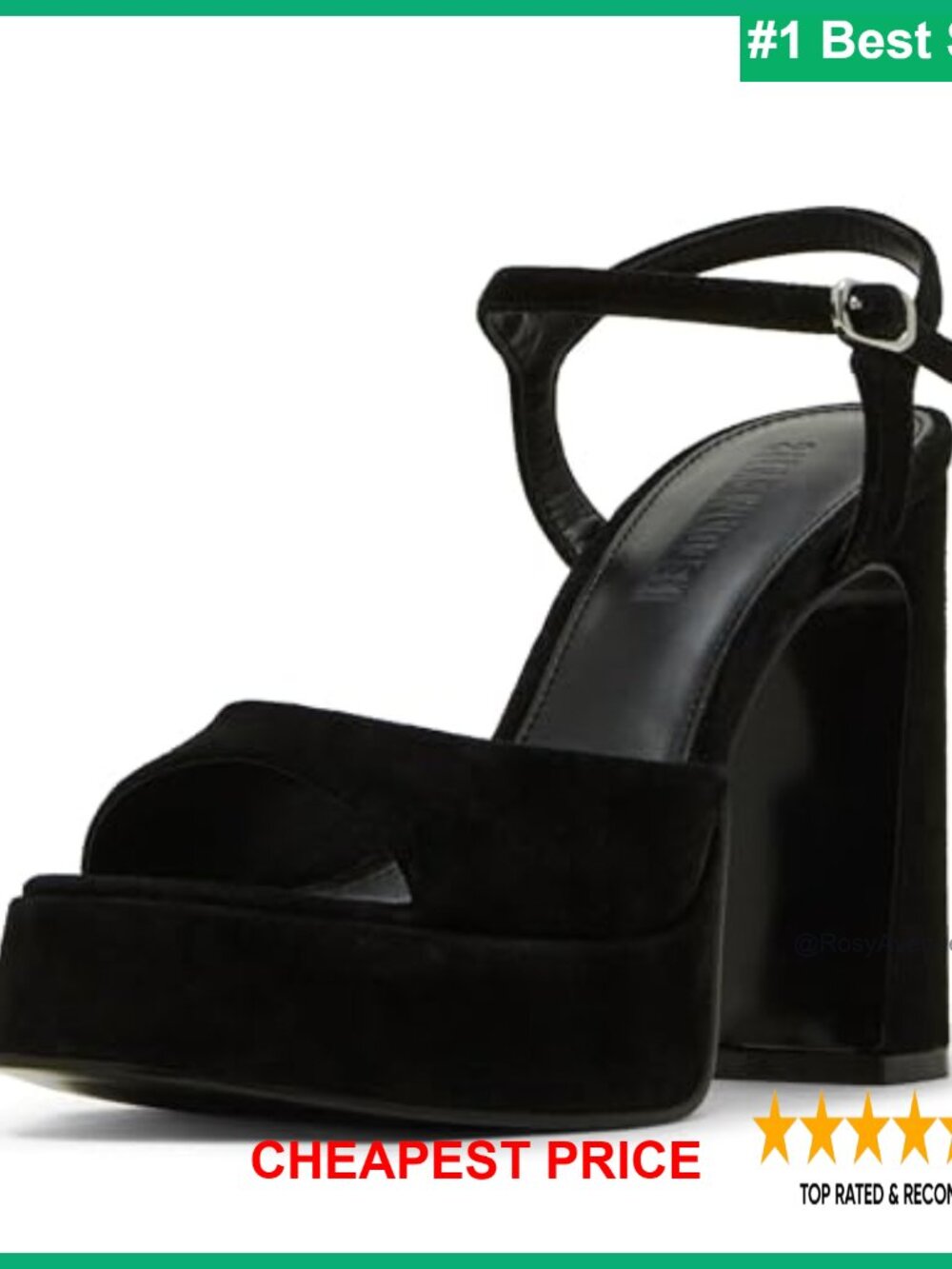 Steve Madden Liandra Heeled Sandal Suede Platform Ankle Strap Square Toe